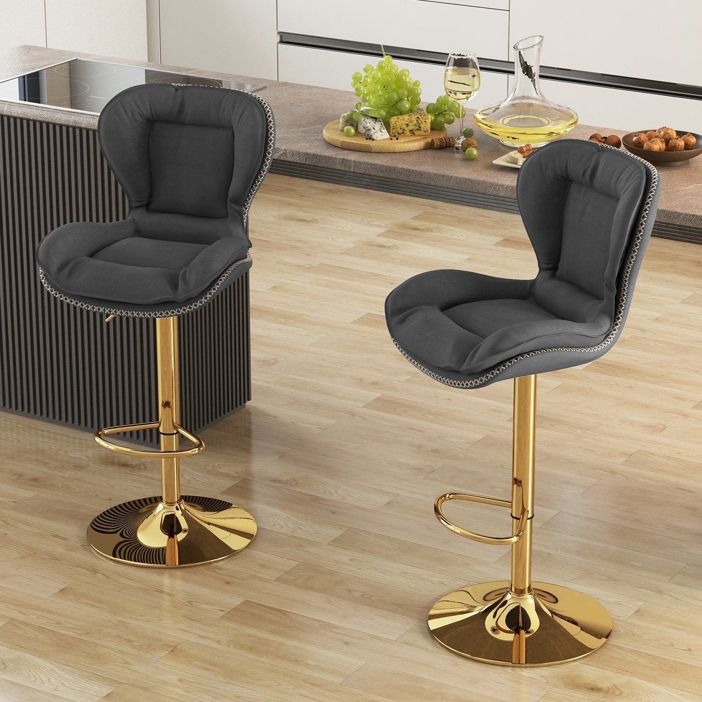 Adjustable PU Leather Bar Stool Set of 2 with Padded Seat-Grey