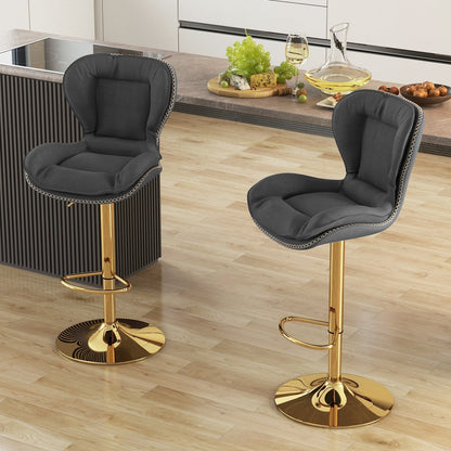 Adjustable PU Leather Bar Stool Set of 2 with Padded Seat-Grey