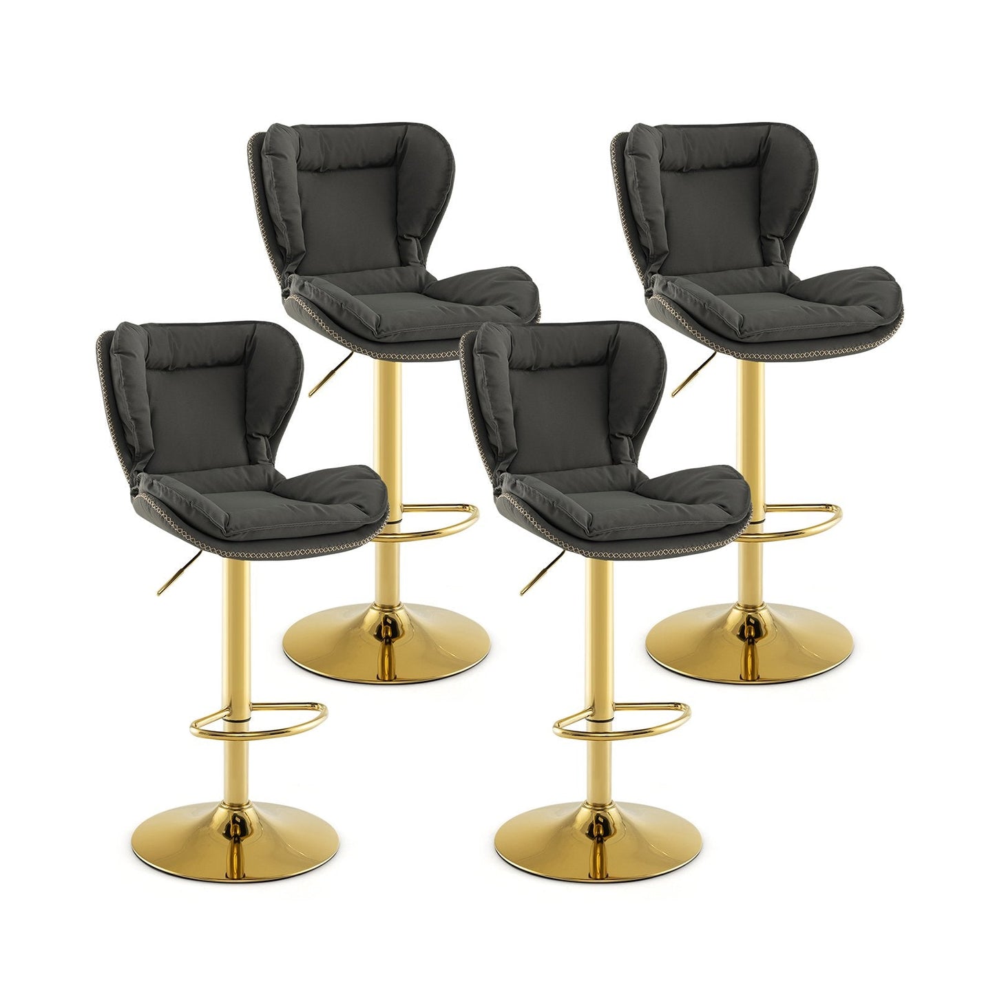 Adjustable PU Leather Bar Stool Set of 2 with Padded Seat-Grey