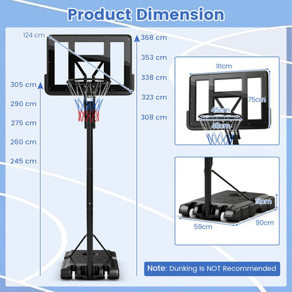 2.45-3.05M Portable Basketball Hoop Stand Adjustable for Adults and Teenagers