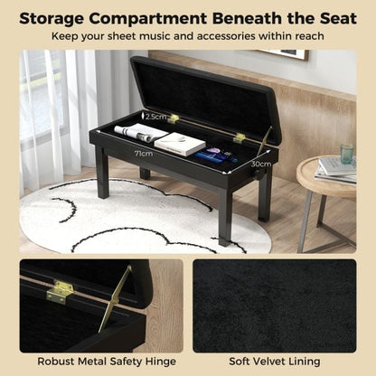 Adjustable Duet Piano Bench with Storage and Waterproof Padded Cushion