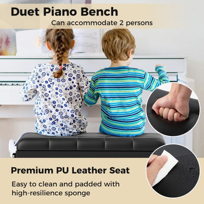 Adjustable Duet Piano Bench with Storage and Waterproof Padded Cushion
