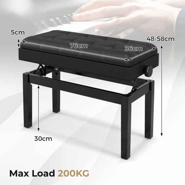 Adjustable Duet Piano Bench with Storage and Waterproof Padded Cushion