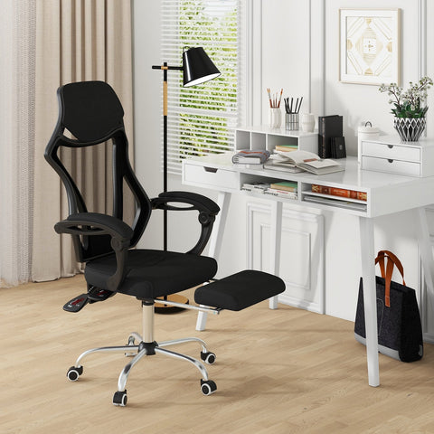Adjustable Ergonomic Mesh Office Chair with Footrest-Black