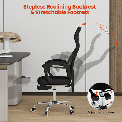 Adjustable Ergonomic Mesh Office Chair with Footrest-Black