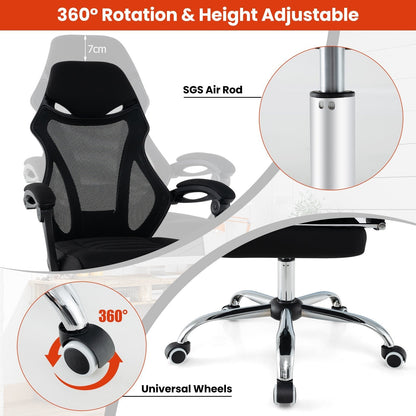 Adjustable Ergonomic Mesh Office Chair with Footrest-Black