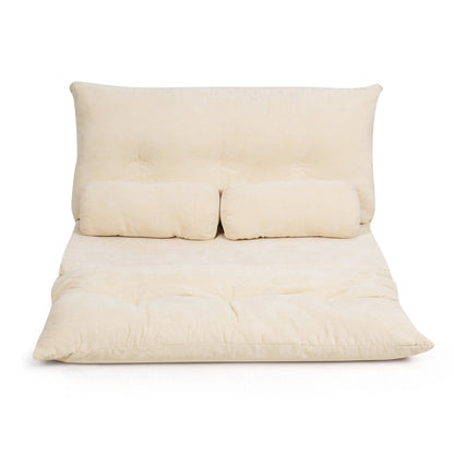 Convertible Floor Sofa Bed with 2 Waist Pillows-Beige