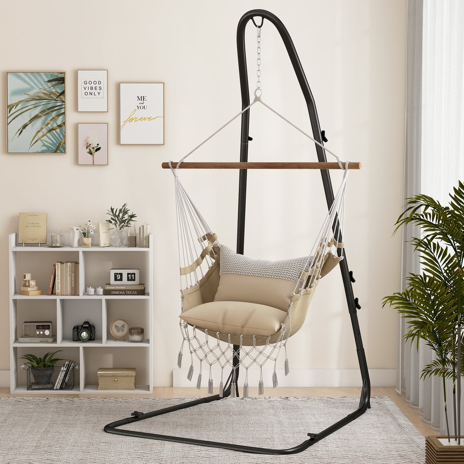 Adjustable Swing Hammock Chair Stand with Heavy-duty Metal Frame