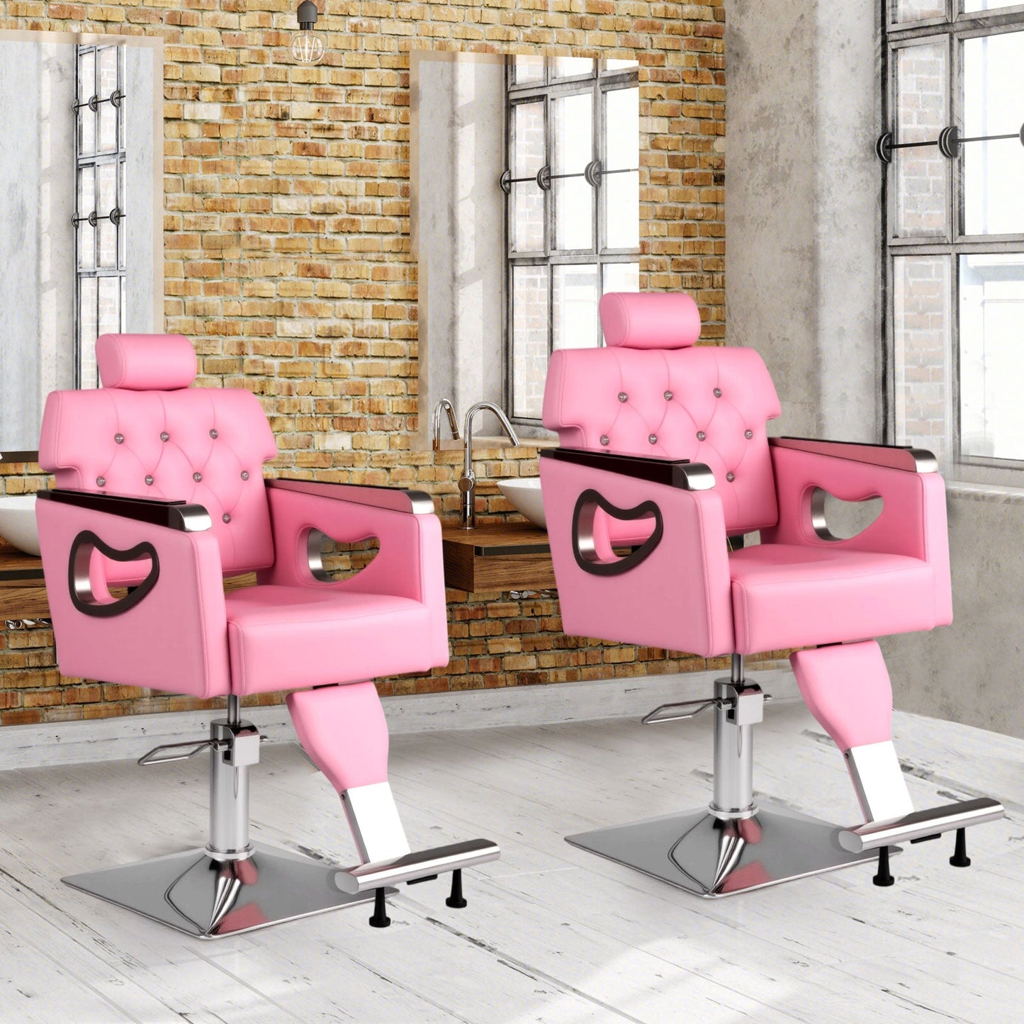 Adjustable Swivel Barber Chair with Padded Backrest-Pink