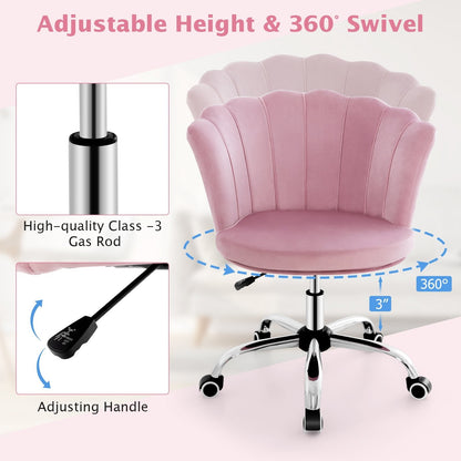 Adjustable Velvet Office Chair with Handle and Universal Wheels-Pink