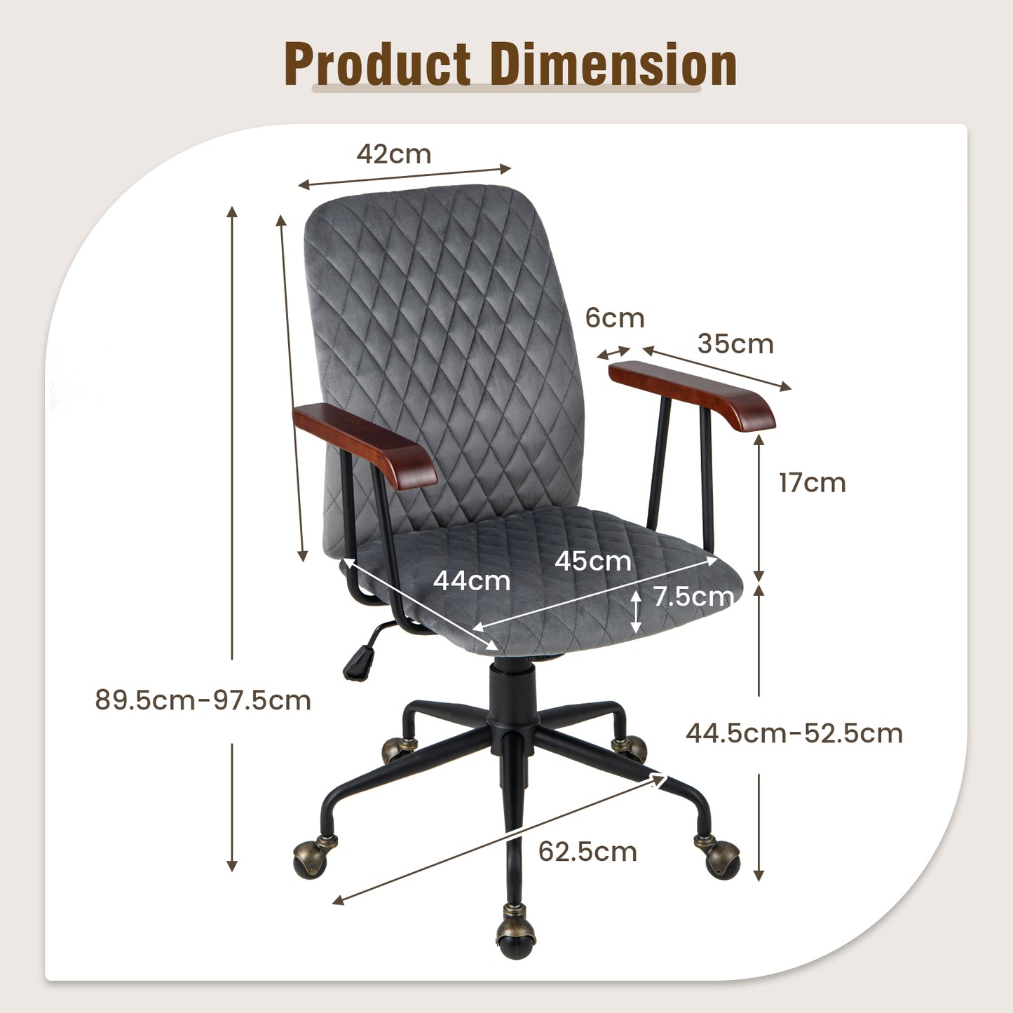 Adjustable Velvet Rocking Leisure Chair with Padded Seat-Grey