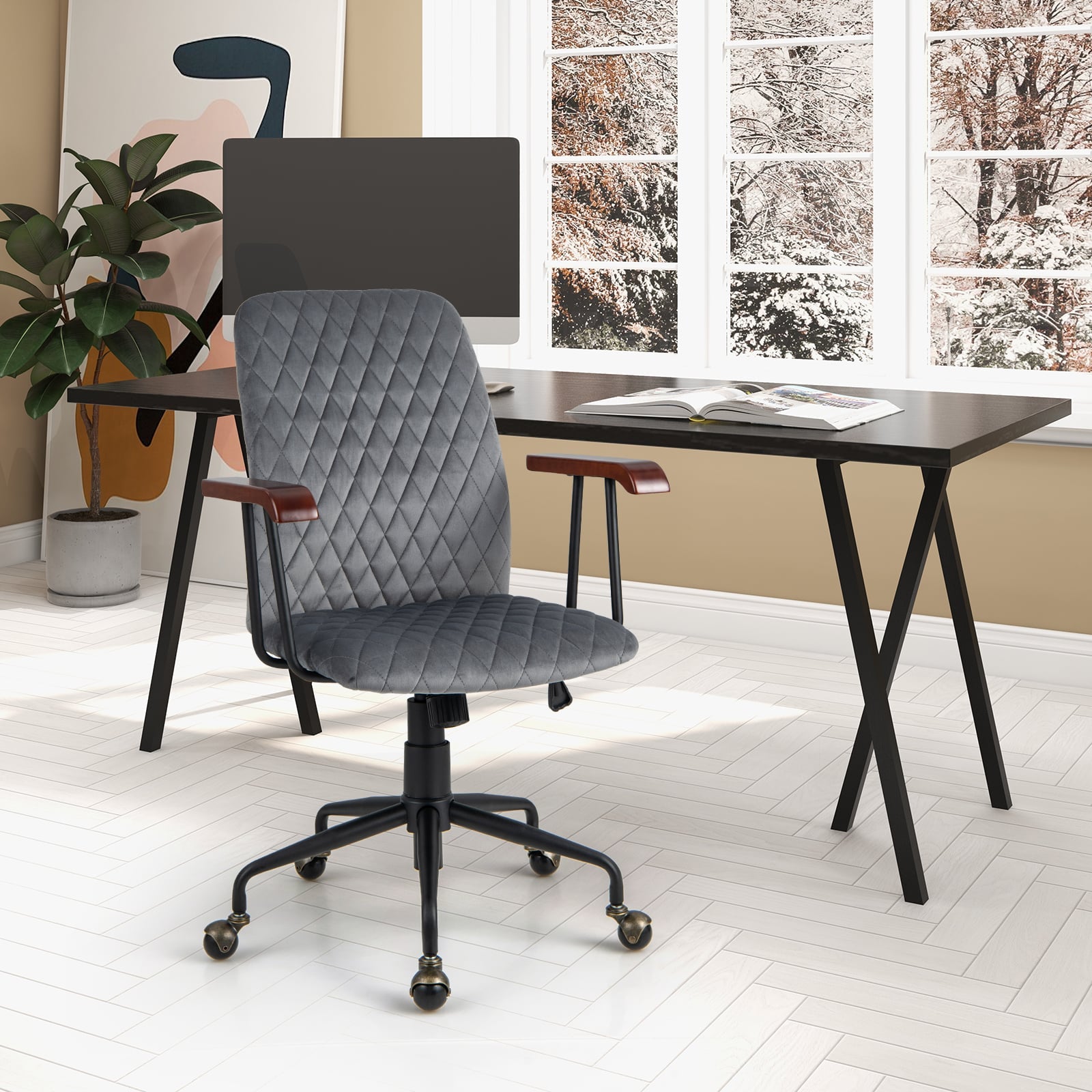 Adjustable Velvet Rocking Leisure Chair with Padded Seat-Grey