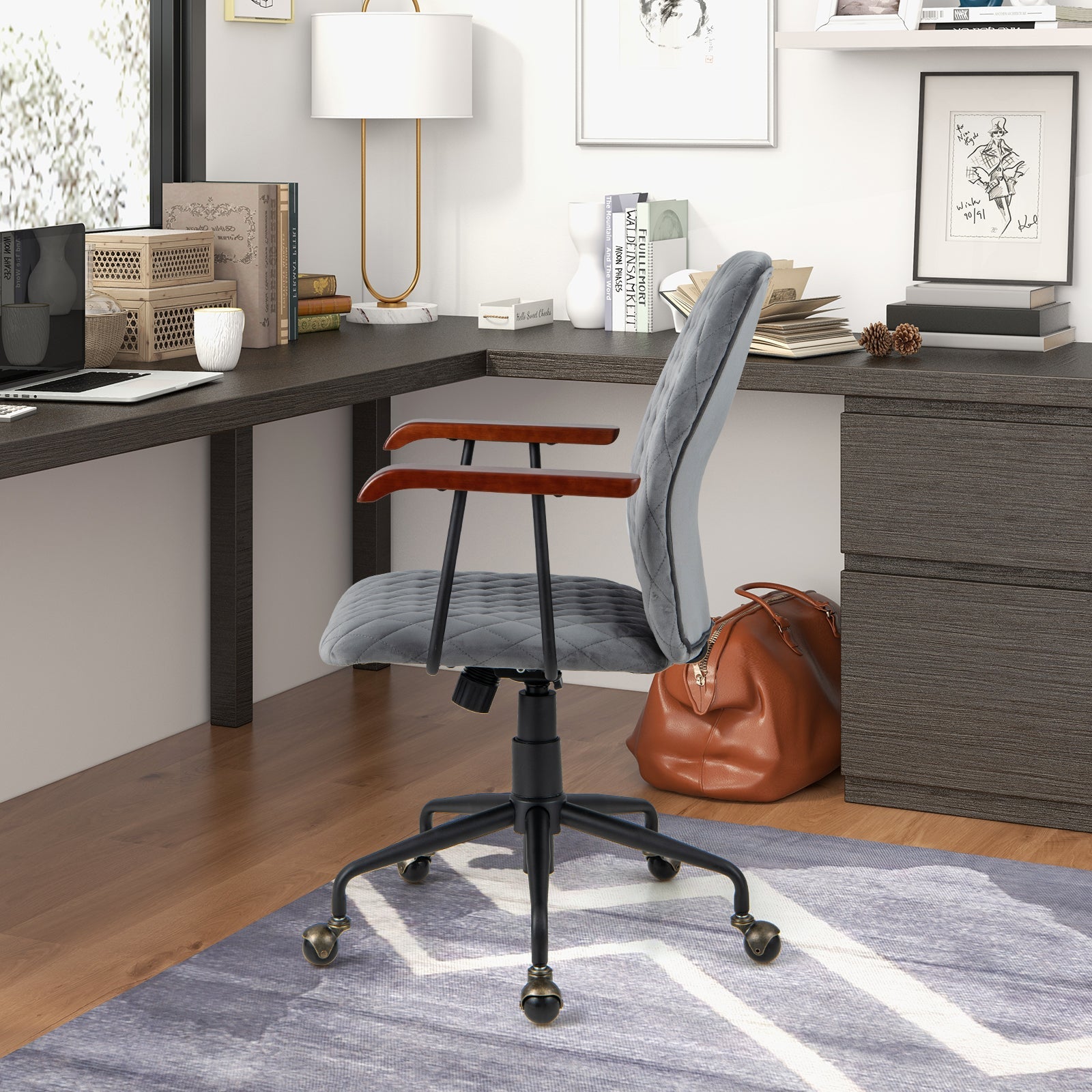 Adjustable Velvet Rocking Leisure Chair with Padded Seat-Grey