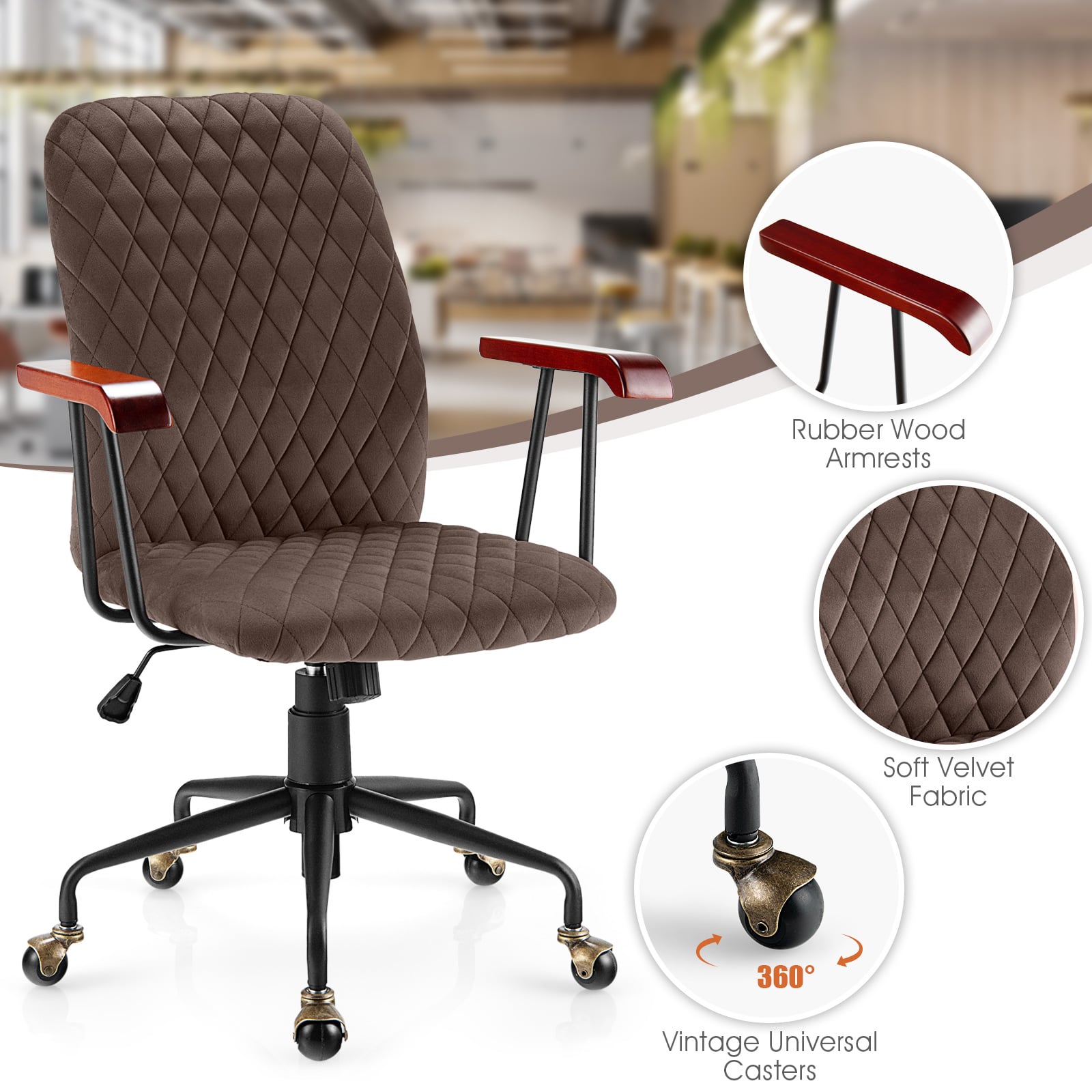 Adjustable Velvet Rocking Leisure Chair with Padded Seat-Brown