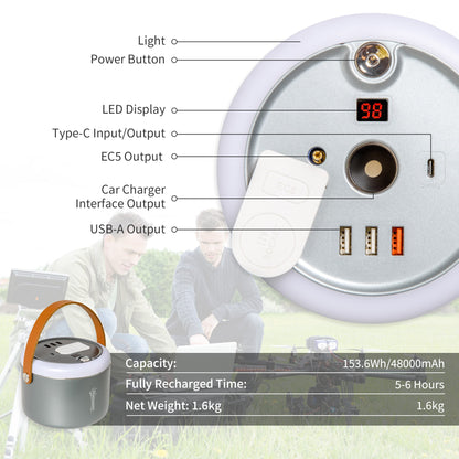 Outsunny Portable Power Station 153.6Wh/48000mAh Camping Power Pack with LED Flashlight and DC Outlet for Outdoor Travel RV / Van Emergency