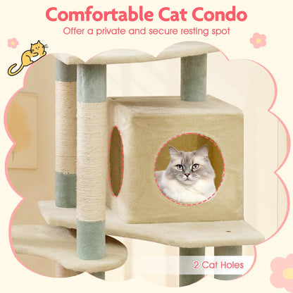 Multi-Level Aesthetic Floral Kitten Tower with Condo and Perch-Red