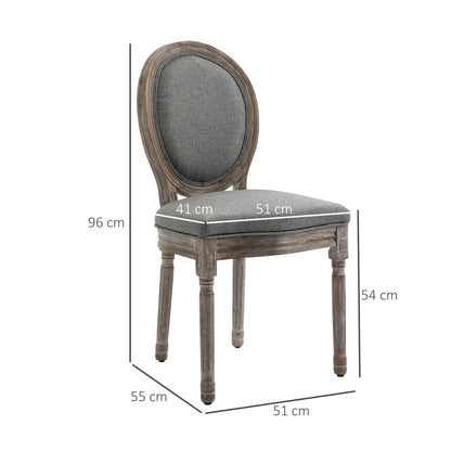 HOMCOM Dining Chairs Set of 2, French-Style Upholstered Kitchen Chairs with Padded Seats, Wood Frame and Round Back, Grey