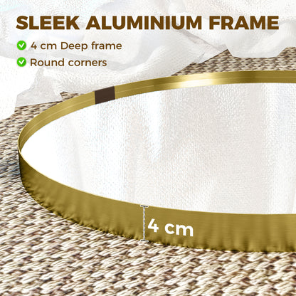 HOMCOM Round Wall Mirror 61 cm, Wall Mounted Bathroom Mirror with Tempered Safety Glass and Aluminium Alloy Frame, Gold Tone