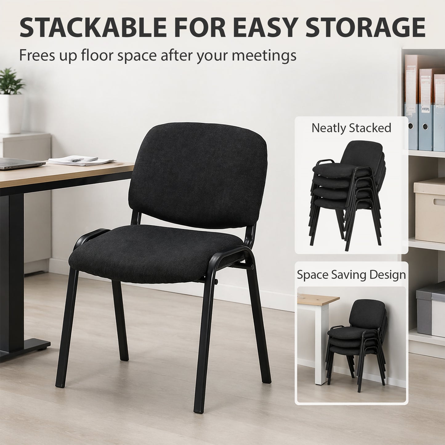 HOMCOM Meeting Chair, Stackable Ergonomic Office Chair with Padded Seat, Curved Backrest for Conference Room, Black