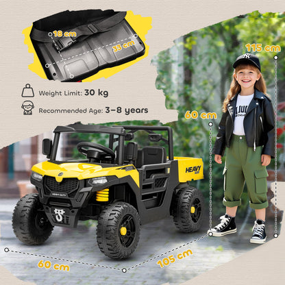 AIYAPLAY Kids Ride on Car, 12V Electric Kids UTV with Electric Dump Bed, 4-Wheel Suspension for 3-8 Years, Yellow