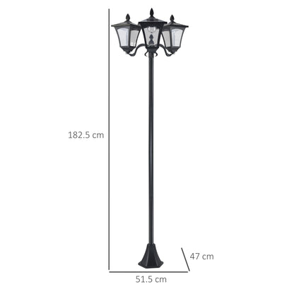 Outsunny 1.8m Traditional Victorian Style 3 Way Head Outdoor Garden Solar Post Lamp Sensor Dimmable LED Lantern Bollard Pathway IP44 √¢‚Ç¨‚Äú Black