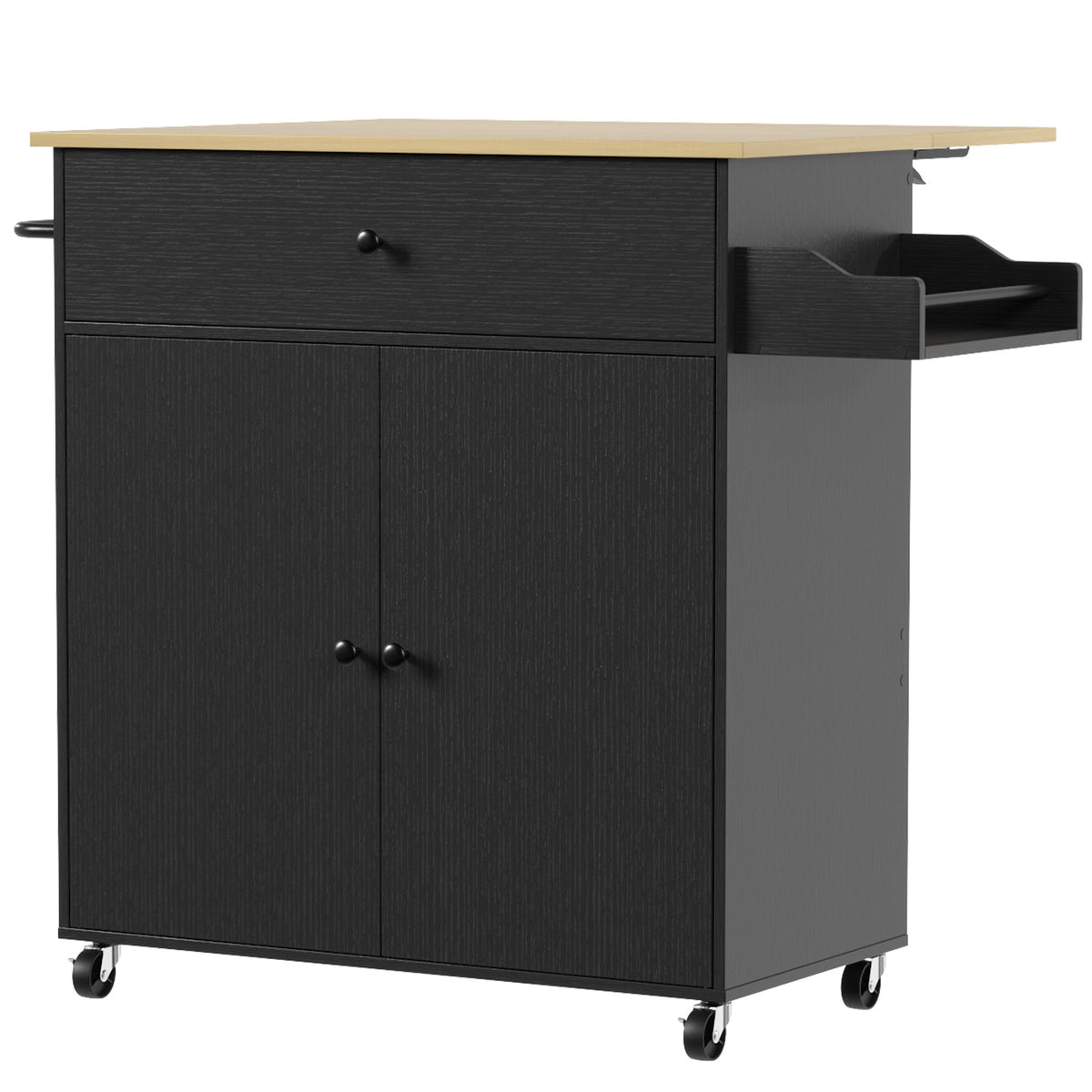 HOMCOM Kitchen Island with Drop Leaf, Rolling Kitchen Storage Trolley on Wheels with Drawer, Spice Rack and Towel Rack, Black