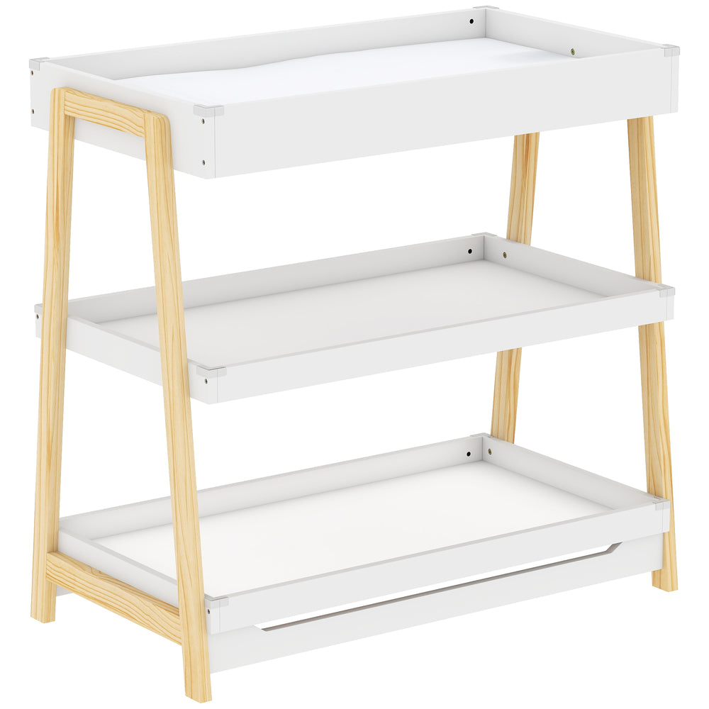 AIYAPLAY Baby Changing Table with 2 Storage Shelves, Nursery Diaper Changing Unit with Waterproof Changing Mat, White
