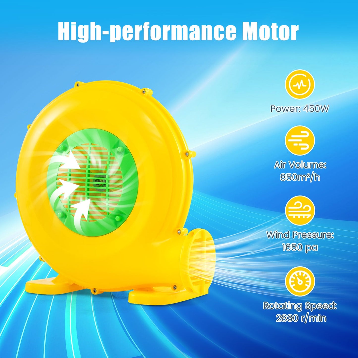 Air Blower 450W Air Pump Fan with Convenient Handle and Ground Stakes