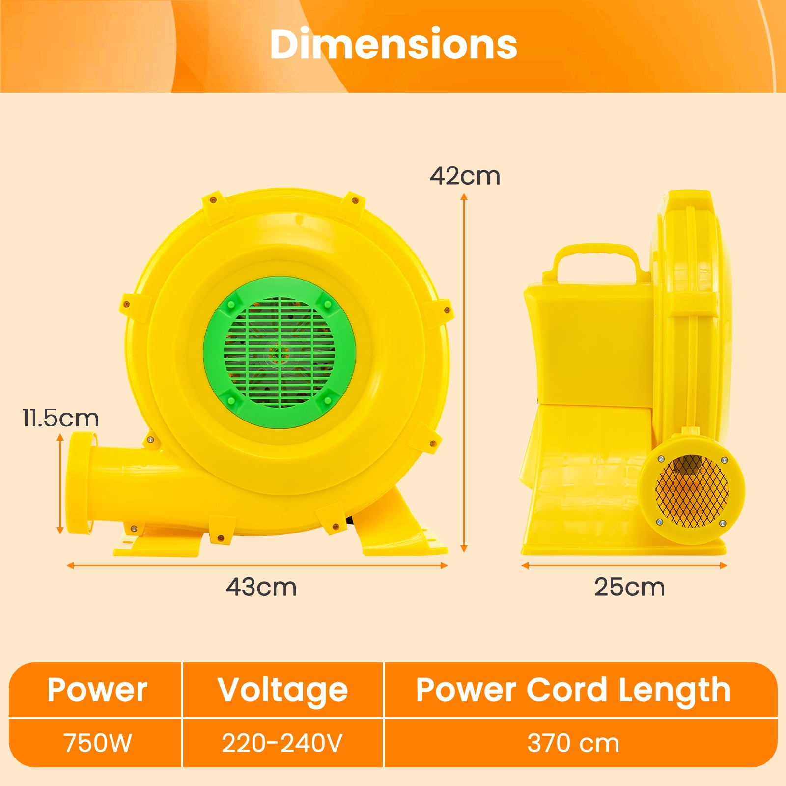 Air Blower 750W Air Pump Fan with Convenient Handle and Ground Stakes