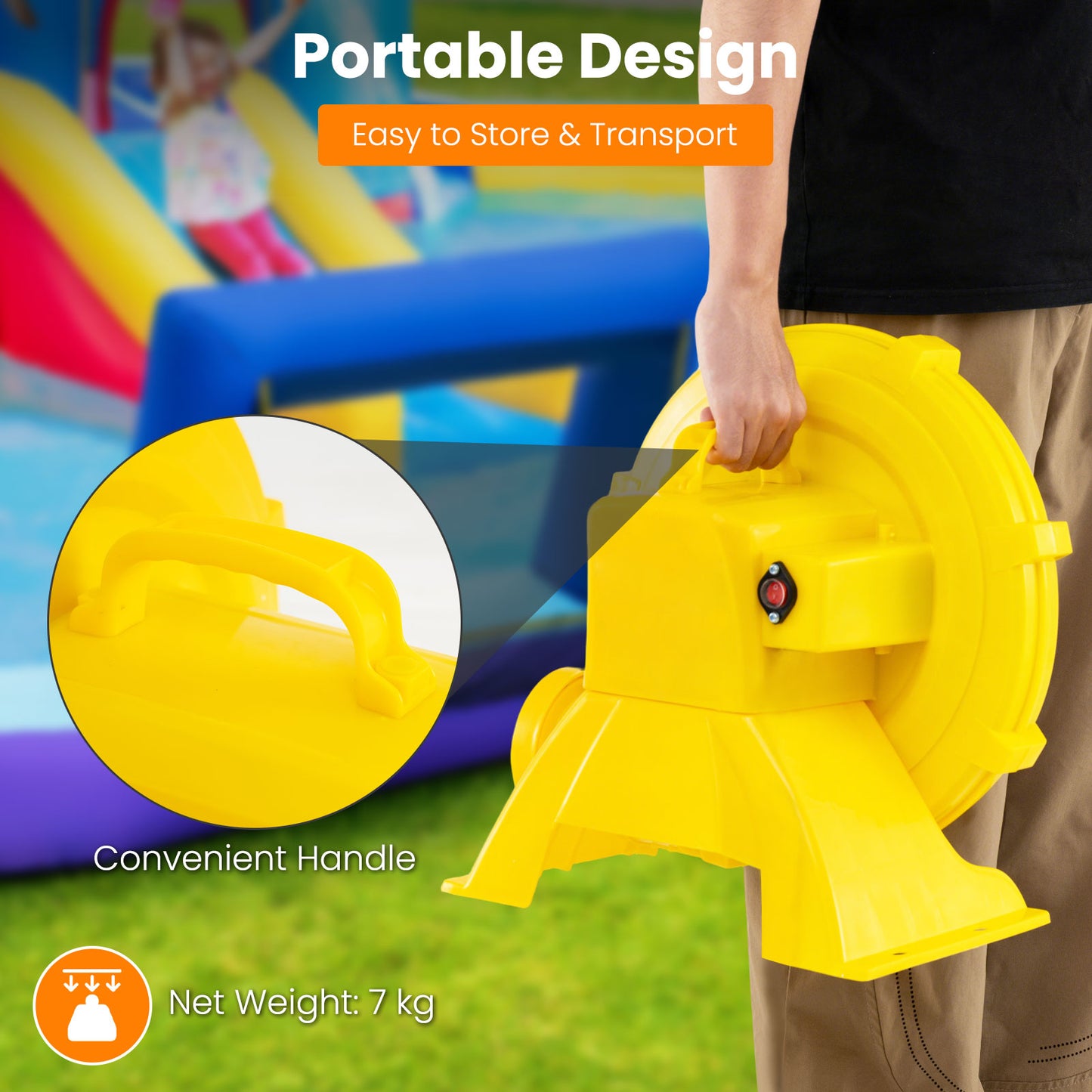 Air Blower 750W Air Pump Fan with Convenient Handle and Ground Stakes