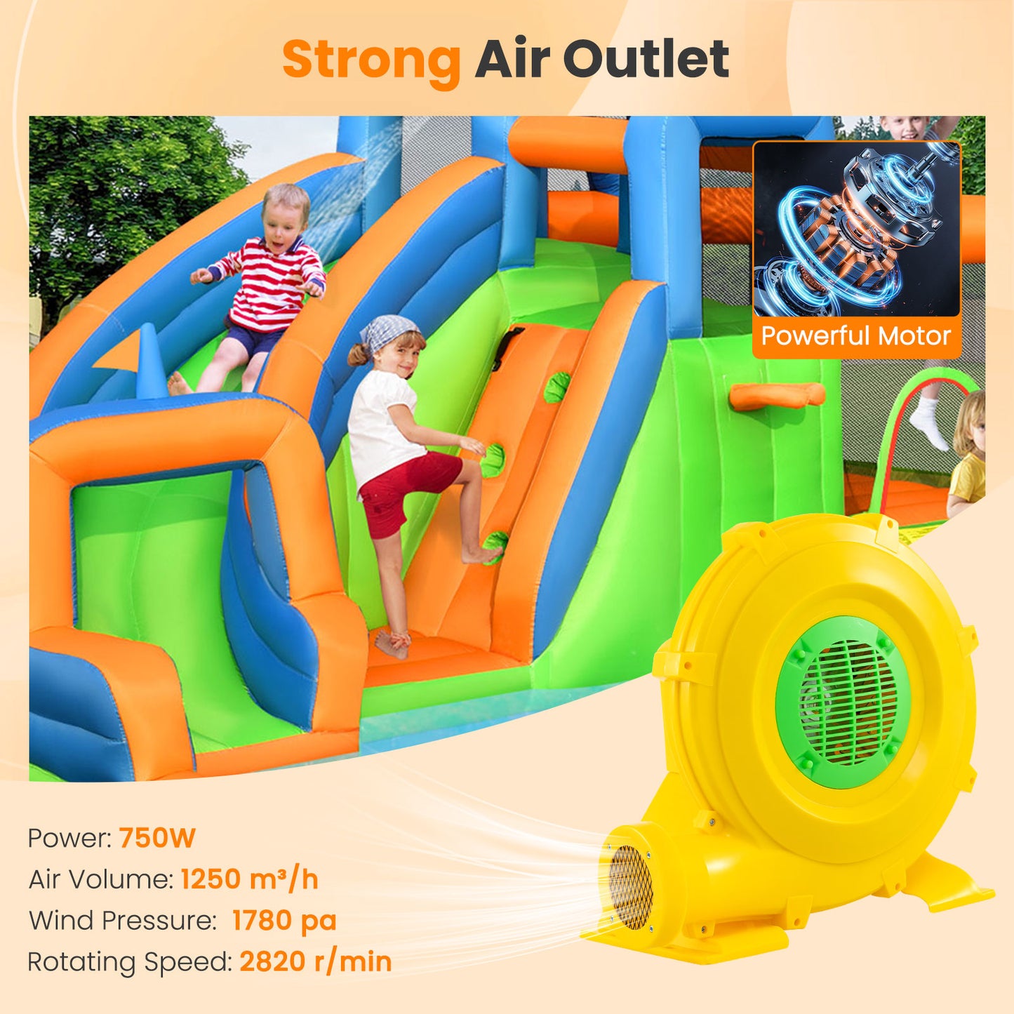 Air Blower 750W Air Pump Fan with Convenient Handle and Ground Stakes