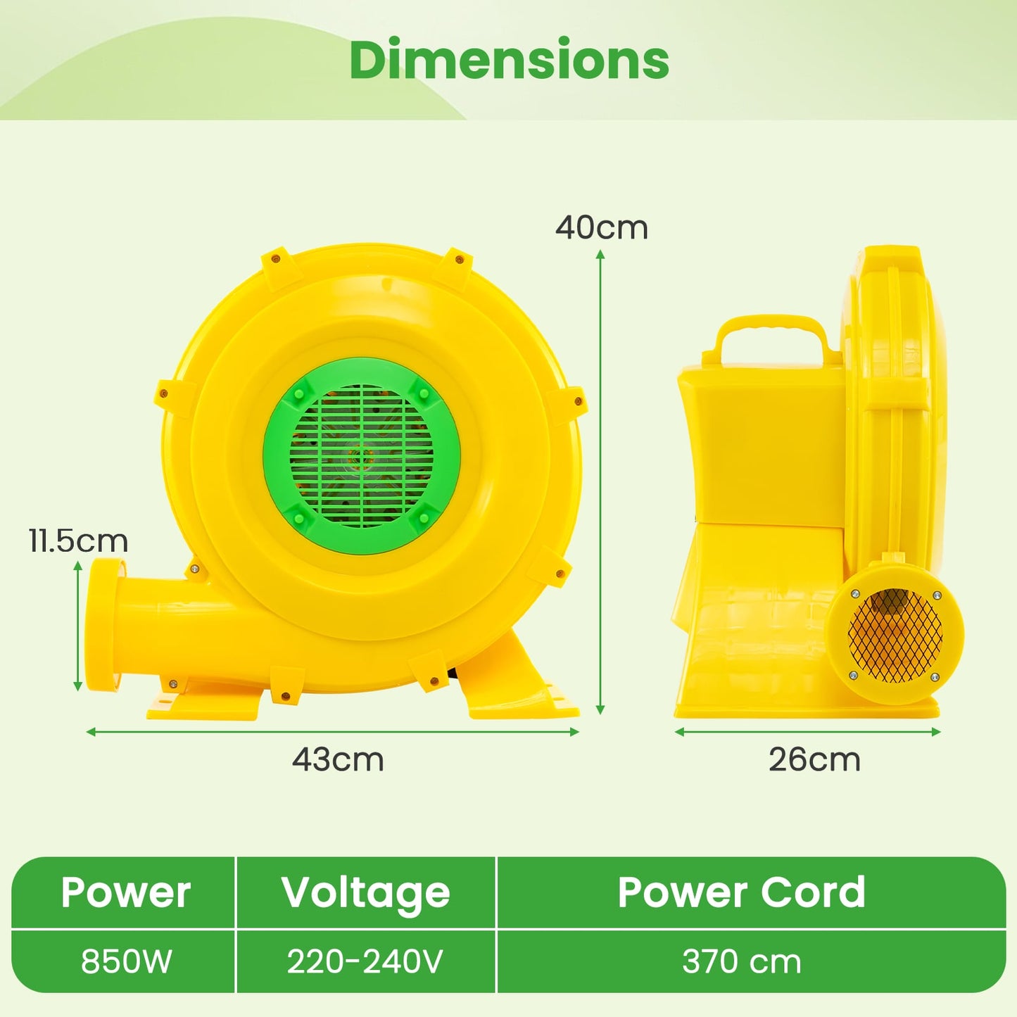 Air Blower 850W Air Pump Fan with Convenient Handle and Ground Stakes