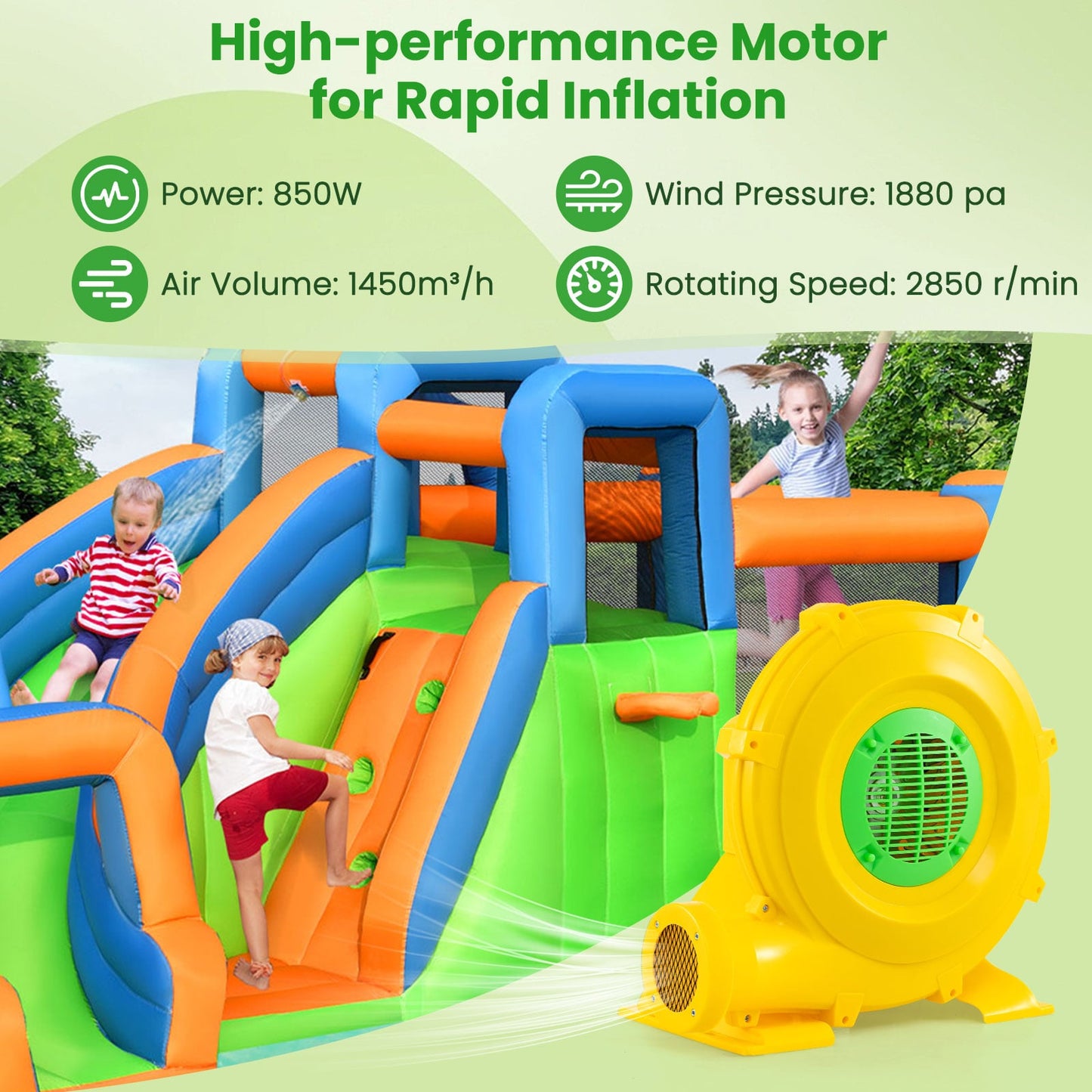 Air Blower 850W Air Pump Fan with Convenient Handle and Ground Stakes