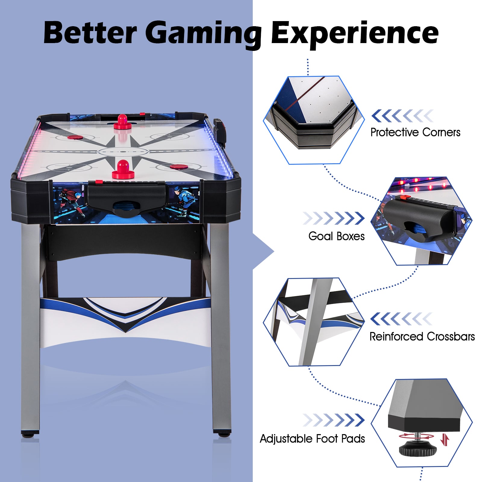 Air Hockey Game Table Powered Hockey Game Table with 2 Pushers and Pucks-White