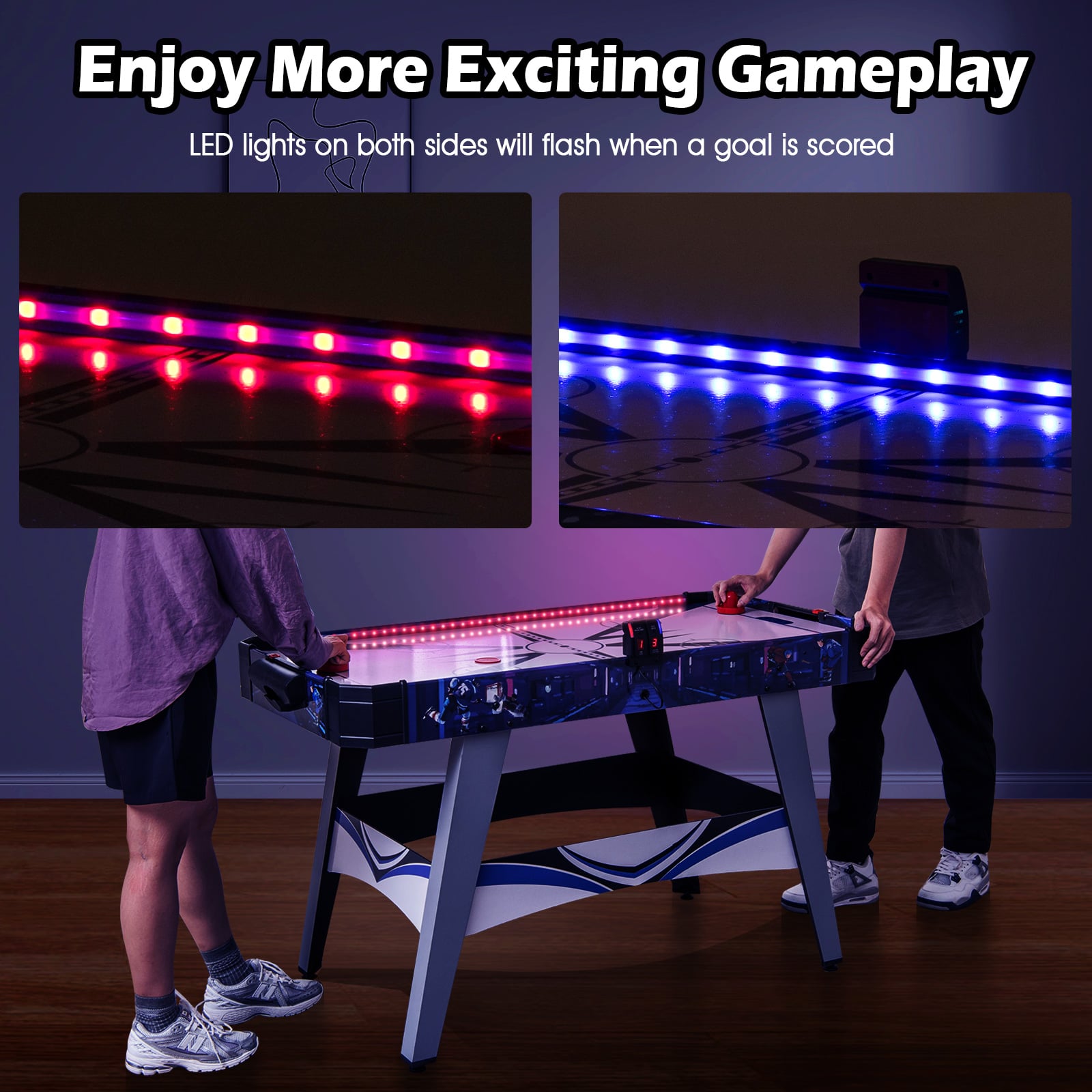 Air Hockey Game Table Powered Hockey Game Table with 2 Pushers and Pucks-White