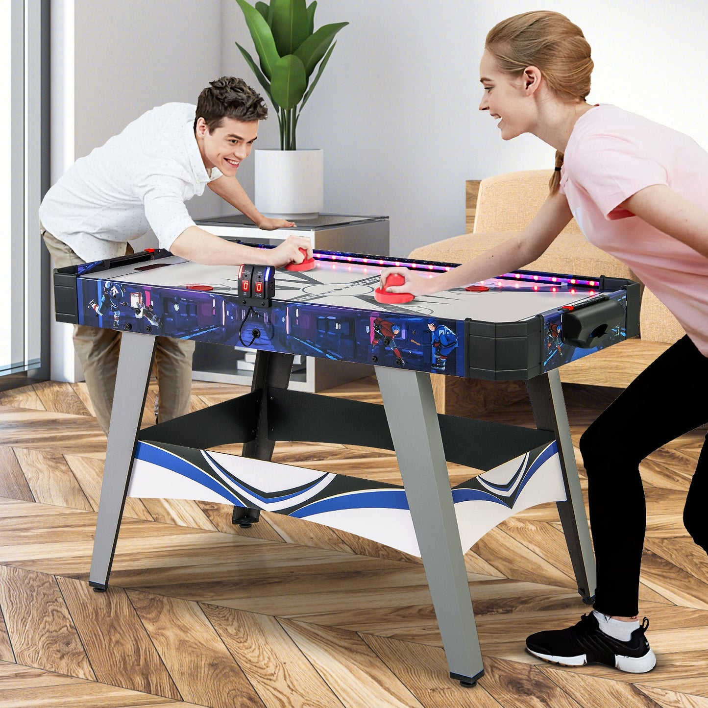 Air Hockey Game Table with 2 Pushers and Pucks-White