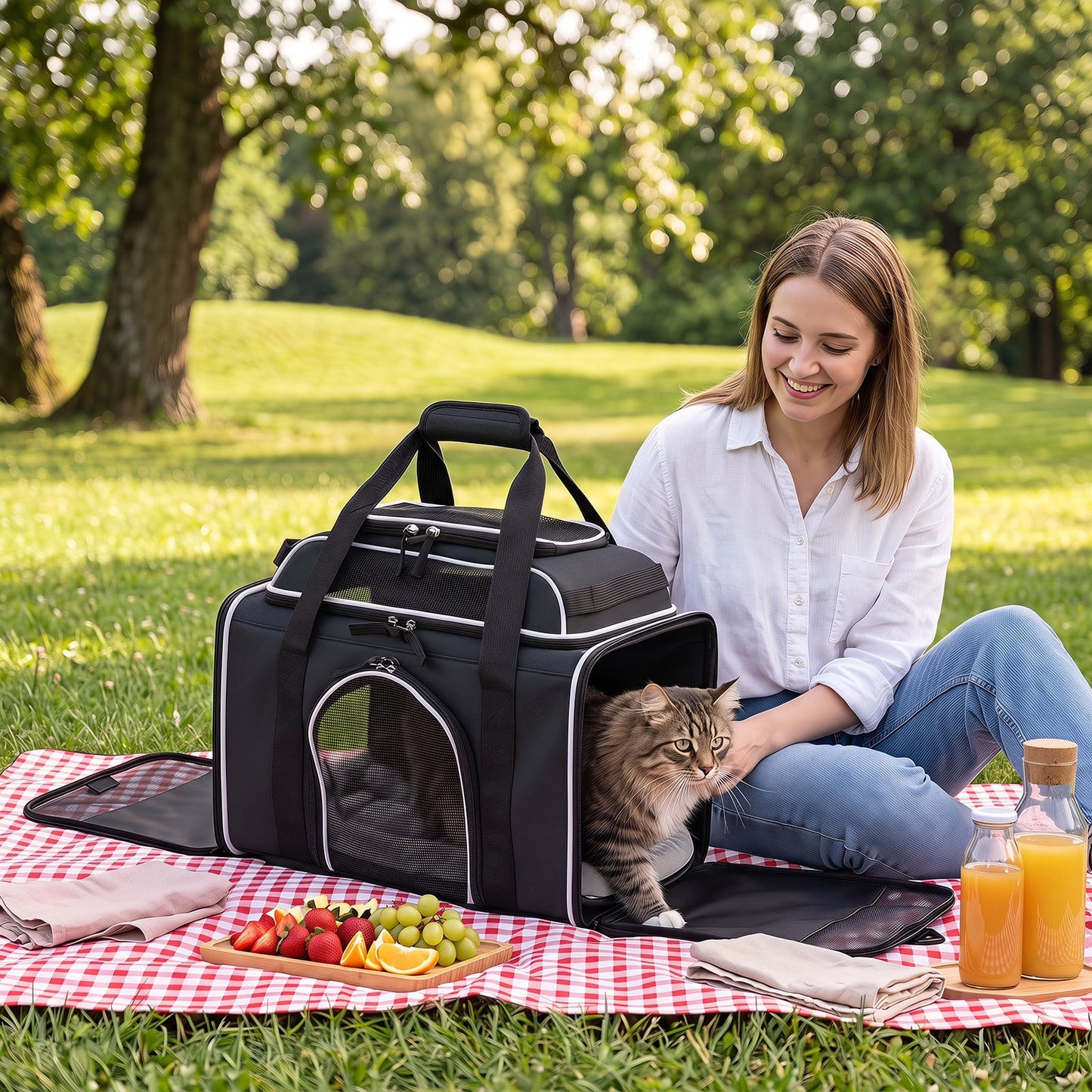 Airline Approved Rolling Cat and Dog Carrier with and Telescopic Handle-Black