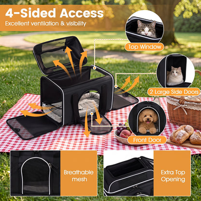 Airline Approved Rolling Cat and Dog Carrier with and Telescopic Handle-Black