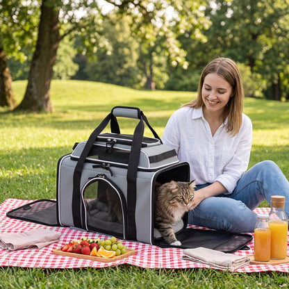 Airline Approved Rolling Cat and Dog Carrier with and Telescopic Handle-Grey