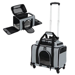 Airline Approved Rolling Cat and Dog Carrier with and Telescopic Handle-Grey