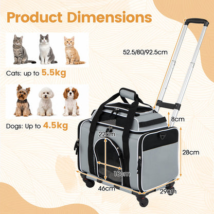 Airline Approved Rolling Cat and Dog Carrier with and Telescopic Handle-Grey