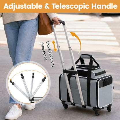 Airline Approved Rolling Cat and Dog Carrier with and Telescopic Handle-Grey