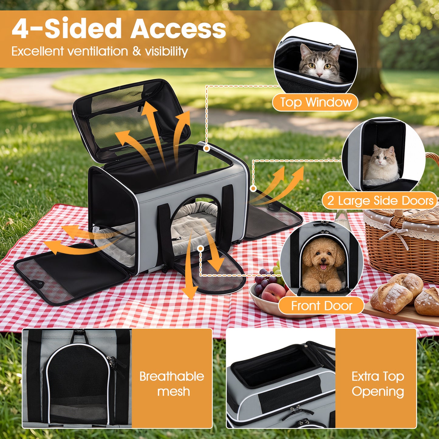 Airline Approved Rolling Cat and Dog Carrier with and Telescopic Handle-Grey