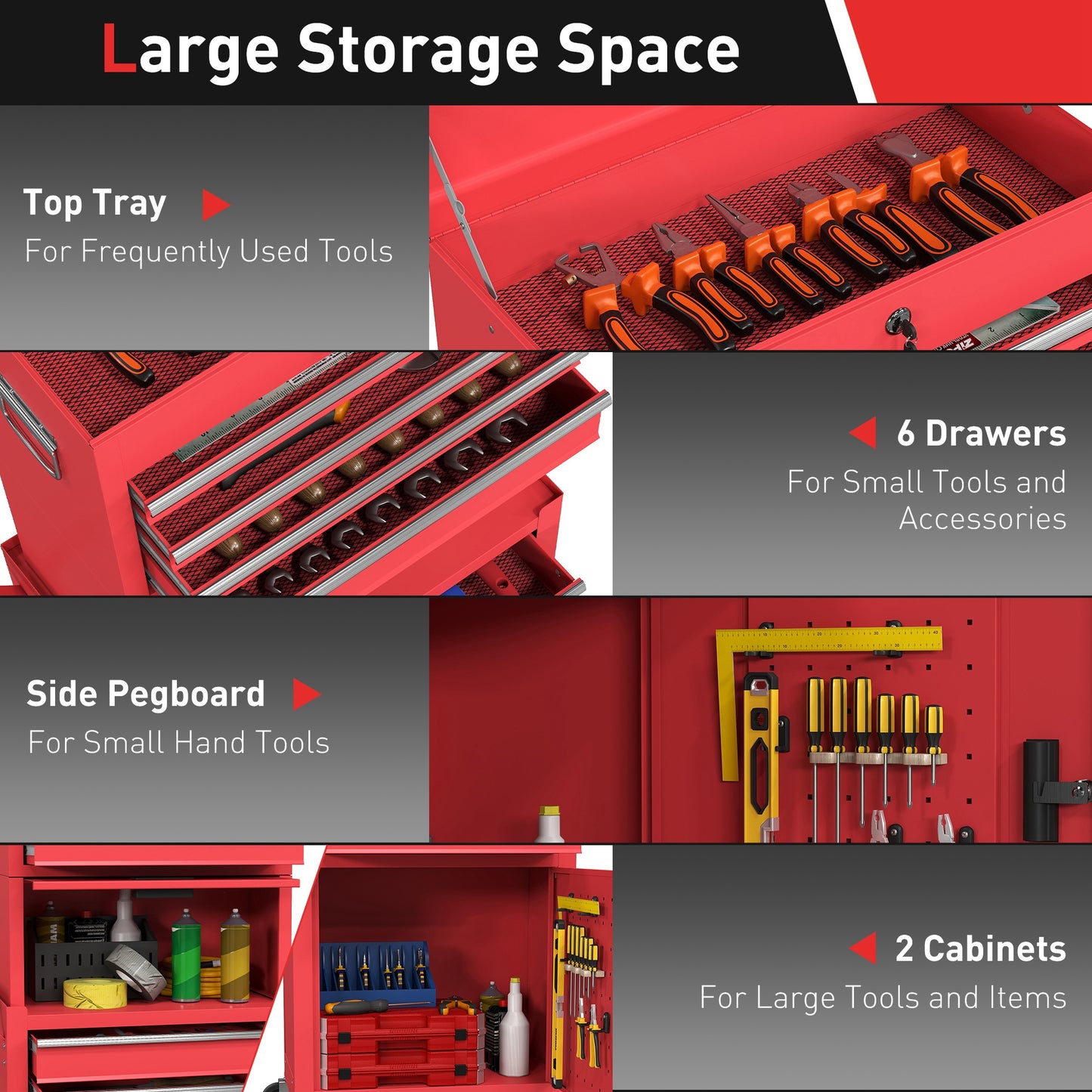 HOMCOM Three-Part Steel Locking Tool Chest - Red