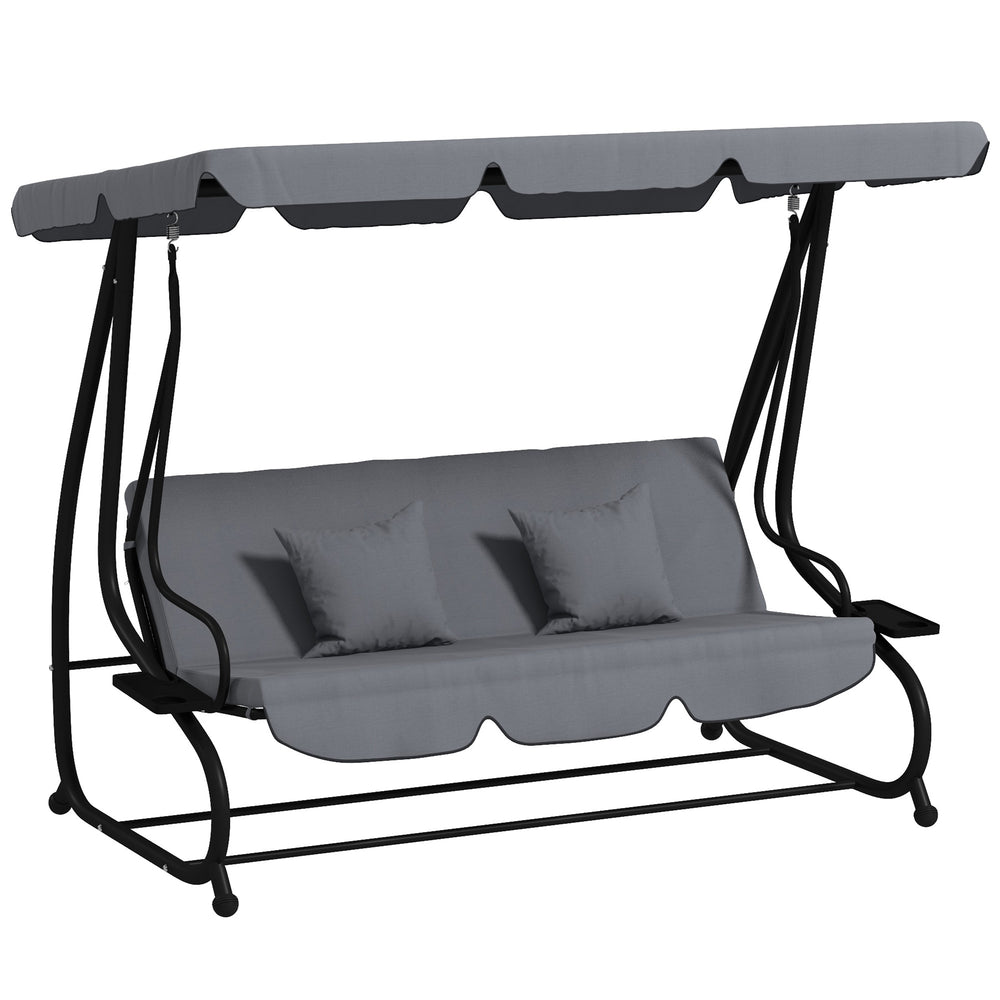 Outsunny Three-Person garden Swing Chair, with Adjustable Canopy - Light Brown