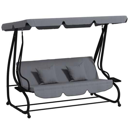 Outsunny Three-Person garden Swing Chair, with Adjustable Canopy - Light Brown
