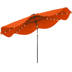 Outsunny Solar Patio Umbrella with LED and Tilt, Outdoor Market Table Umbrella Parasol with Crank, 3 x 3 (m), Orange
