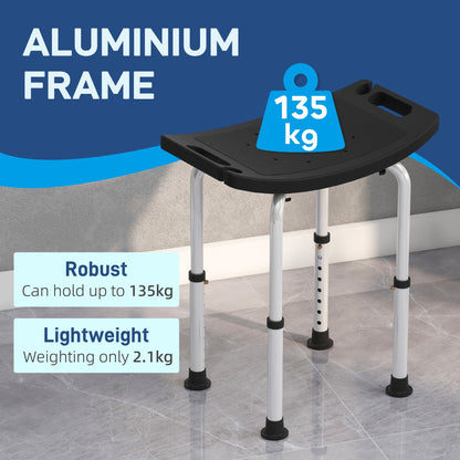 HOMCOM Height Adjustable Bath Stool, Aluminium Shower Stool with Non-Slip Pads for Elderly, Disabled, Seniors, Pregnant, Black