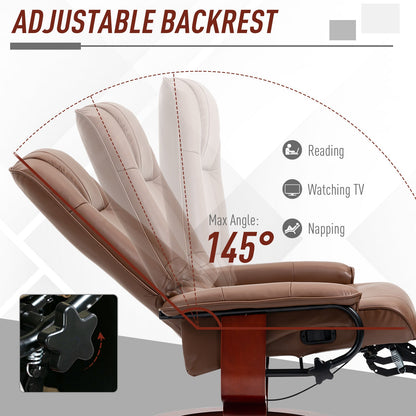 HOMCOM Faux Leather Armchair, with 145Â° Reclining Back and Footrest - Brown