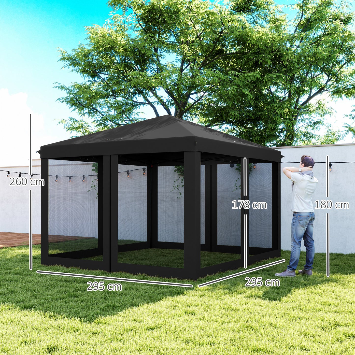 Outsunny 3 x 3Êm Pop Up Gazebo, 420D Garden Tent Canopy with Removable Mesh Sidewall Netting, Carry Bag for Garden Patio Outdoor, Black